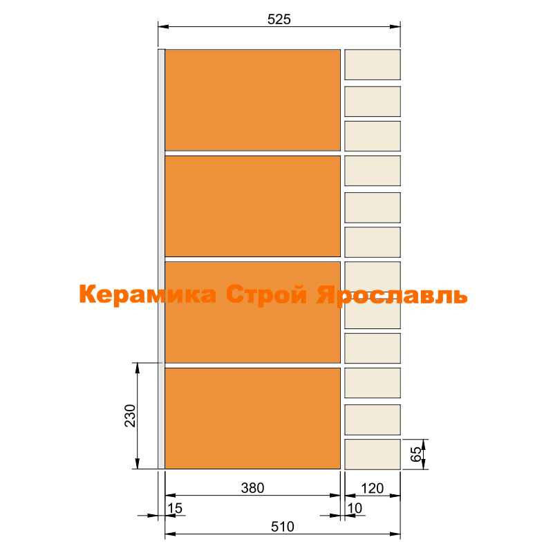 Конструкция стены наружной толщиной 51 см из крупноформатного камня с облицовкой лицевым кирпичом