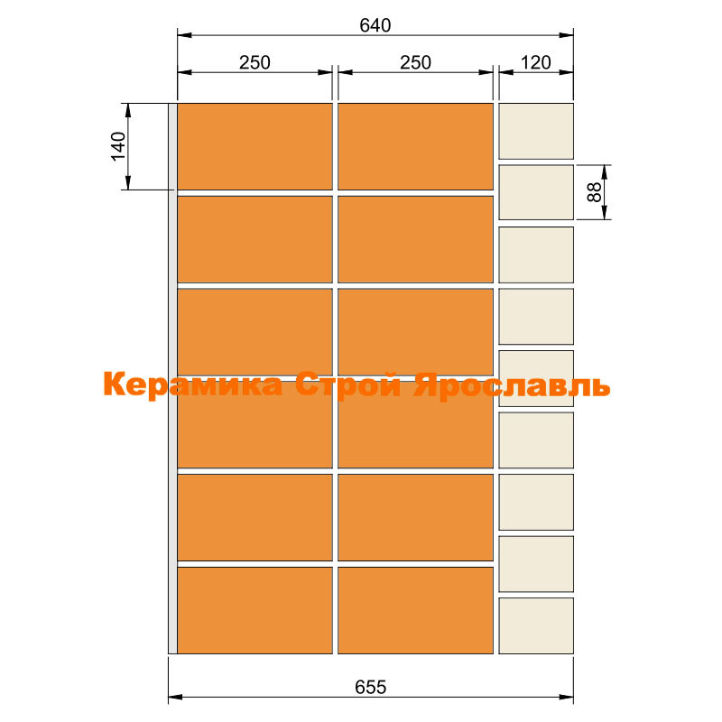 Конструкция стены наружной толщиной 64 см. из камня пористого с облицовкой утолщенным кирпичом R=3,1 m2C0/Вт